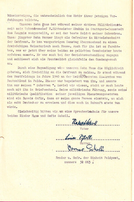Gnadengesuch der Eltern und des Bruders Werner vom 22.02.1943