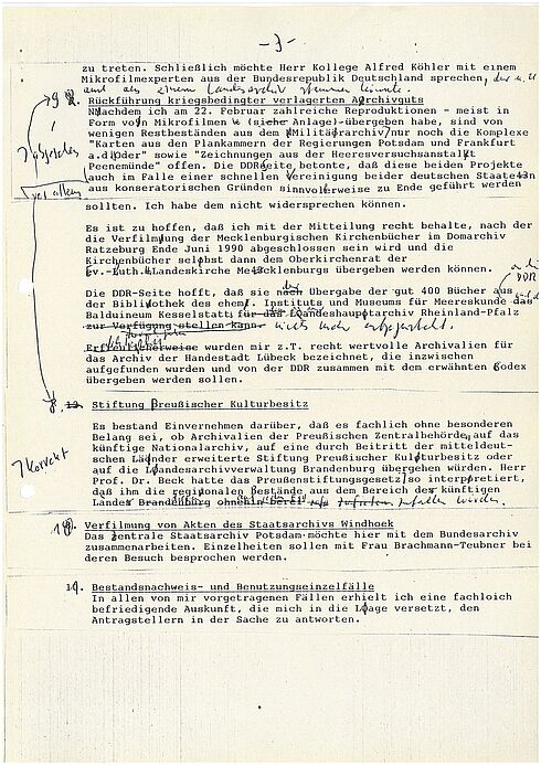 Zusammenarbeit mit dem Zentralen Staatsarchiv der DDR, Vermerk über ein Gespräch im Februar 1990, Seite 3