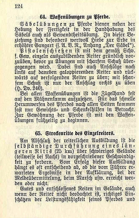 Auszug aus der Lehrschrift "Reitvorschrift" über Waffenübungen während des Reitens