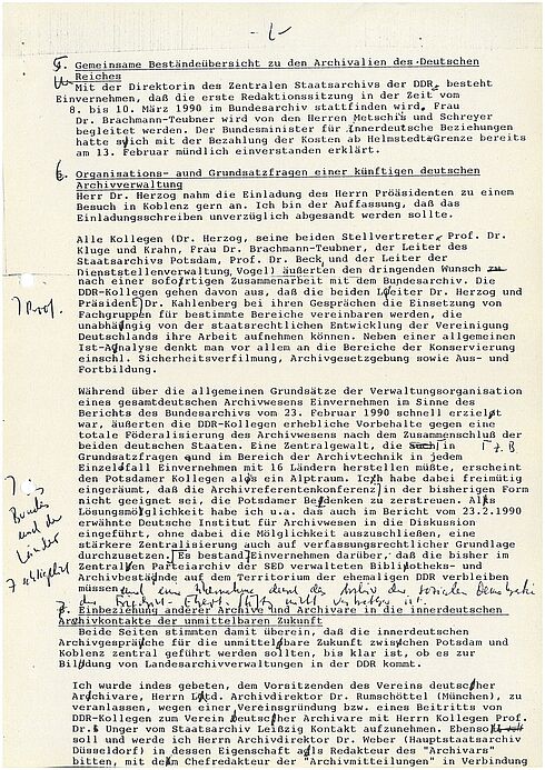 Zusammenarbeit mit dem Zentralen Staatsarchiv der DDR, Vermerk über ein Gespräch im Februar 1990, Seite 2