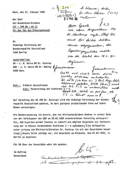 Gesprächsvorschlag zur Vorbereitung der „Zwei-plus-Vier-Konferenz“