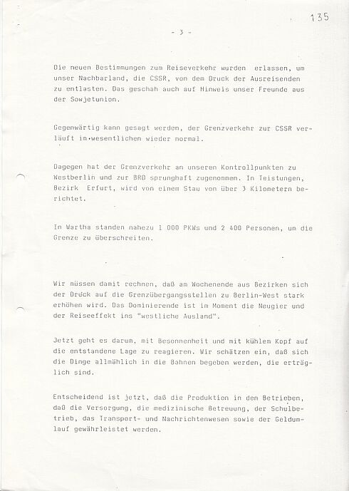 Information der Abteilung Parteiorgane an die Parteiführung der SED vom 10. November 1989 zur Situation seit der Grenzöffnung, Seite 3