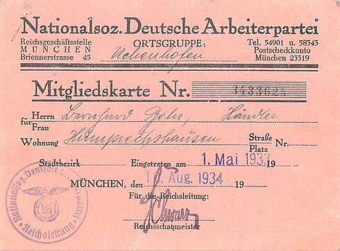 Vorderseite der NSDAP-Mitgliedskarte von Bernhard Behr