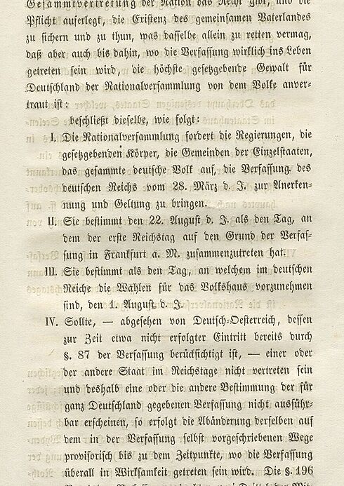 Der Abgeordnete Moritz Veit berichtet seinen Wählern vom Aufruf der Nationalversammlung an die Regierungen, Parlamente und Volksvereine, sich zur Reichsverfassung zu bekennen