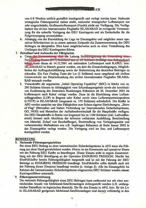 Maschinentextliches Dokument mit alphanumerisch strukturierten Absätzen und einer mit rotem Stift markierten Passage
