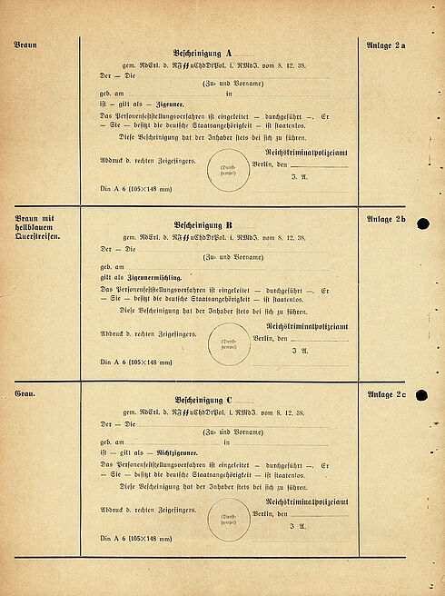 In drei Abschnitte unterteiltes Blankoformular mit Zeilen zum Eintragen von persönlichen Angaben
