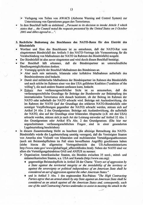 Maschinengeschriebenes Dokument mit nummerierter Gliederung
