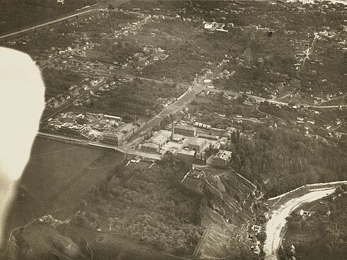 Wohnungen, Werft und Lagerräume von oben