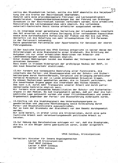 Vorschläge und Meinungen der SED-Mitglieder der Kriminalpolizei des Volkspolizei-Kreisamtes Cottbus zur Lösung aktueller Probleme vom 17. November 1989, Seite 3