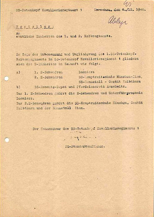 Verteiler über die Umgliederung des SS-Totenkopfregiments