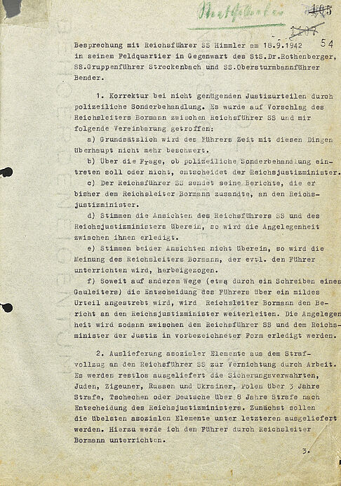 Ganzseitiges Dokument in Maschinenschrift mit alphanumerischer Unterteilung