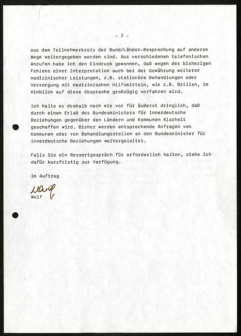 Dritte Seite der Auslegung des Gesundheitsabkommens zwischen BRD und DDR angesichts des Besucherstroms aus der DDR, 1989