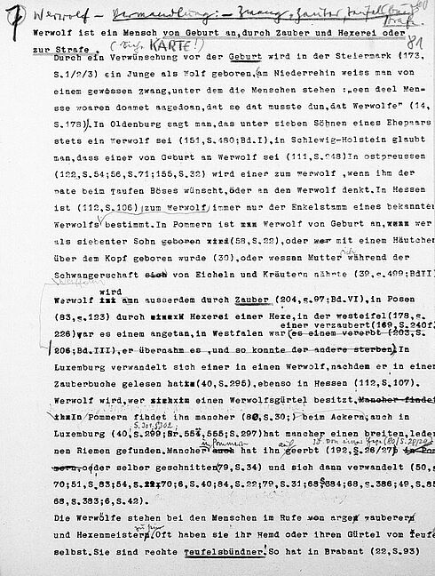 Erste Seite von Kapitel 7 „Werwolf – Verwandlung: Zwang, Zauber, Teufelsstrafe“ aus der Dissertation „Der Werwolf.- Sein Wesen und sein Weg.- Eine Untersuchung zum deutschen Volksglauben" von Kurt Speth, 1939 