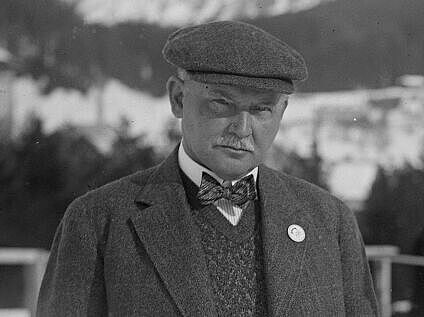 Theodor Lewald&nbsp;(links) und Carl Diem bei den Olympischen Winterspielen 1928 in St. Moritz
