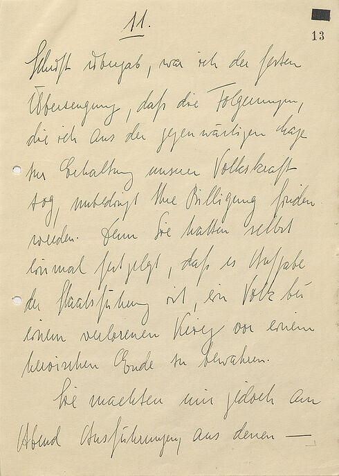Elfte Seite eines 21-seitigen Briefes in Handschrift auf unliniertem Papier