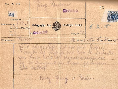 Dankestelegramm an den Volkskammerpräsidenten der DDR Johannes Dieckmann, 12. Juli 1954