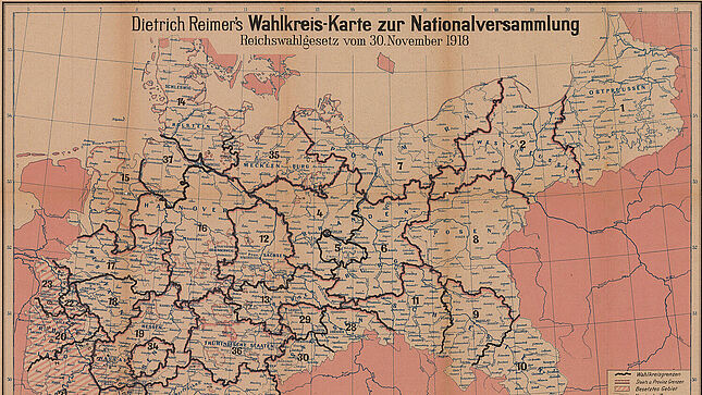 Wahlkreiskarte zur Wahl der Deutschen Nationalversammlung am 19. Januar 1919 (Ausschnitt)