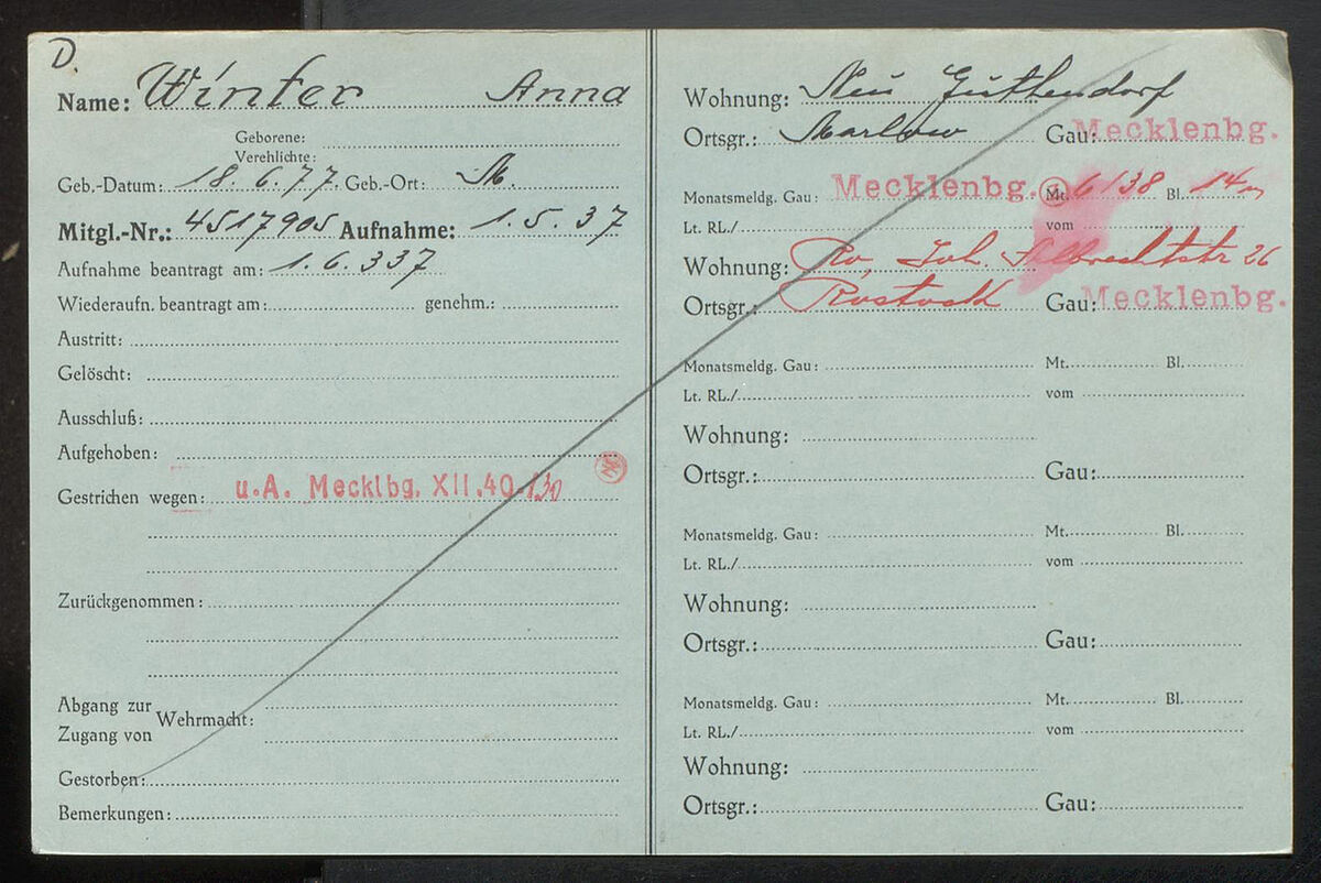Karteikarte aus der Gaukartei von Anna Winters Karteikarte aus der Gaukartei von Anna Winters