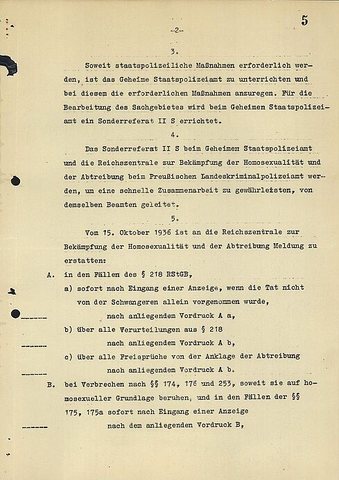 Geheimerlass Heinrich Himmlers zur Gründung der „Reichszentrale zur Bekämpfung der Homosexualität und der Abtreibung“, 10. Oktober 1936 Geheimerlass Heinrich Himmlers zur Gründung der „Reichszentrale zur Bekämpfung der Homosexualität und der Abtreibung“, 10. Oktober 1936