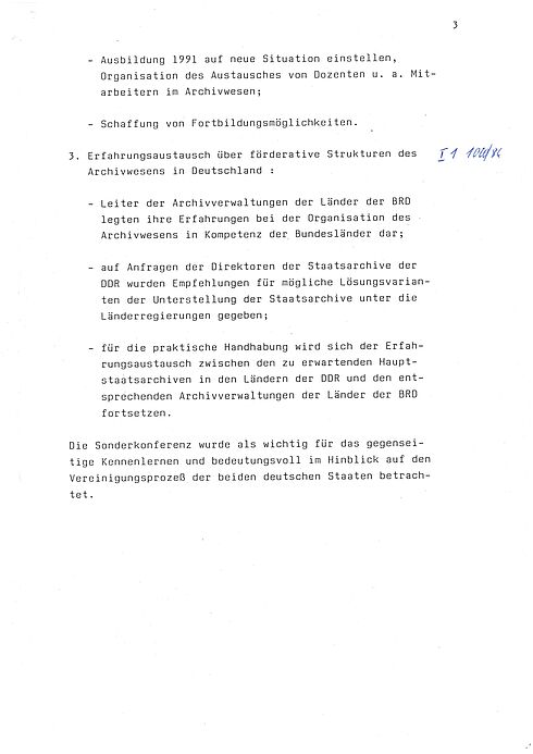Ergebnisprotokoll der Sonderkonferenz der ARK und der Leiter der Archiverwaltungen des Bundes und der Länder, 1990, Seite 3