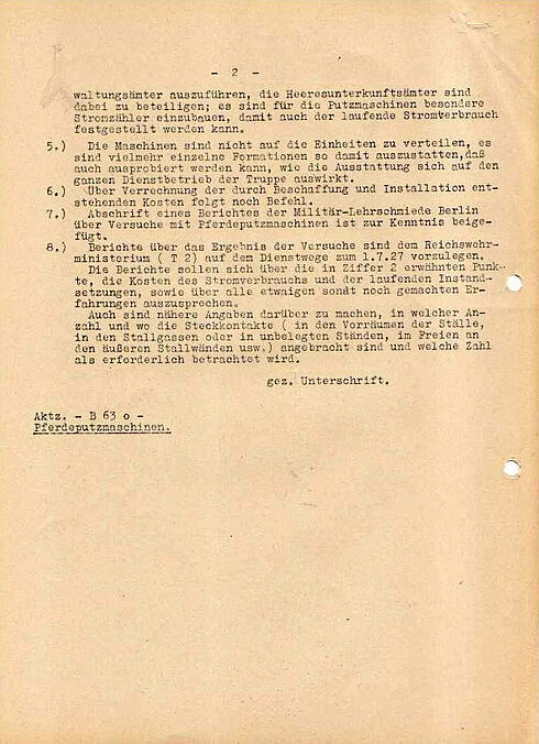 Fortführung des Befehls zu Benutzung von Pferdeputzmaschinen.