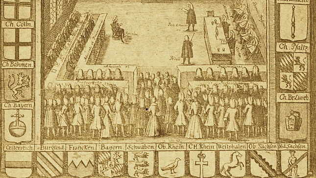 Sitzung des Reichskammergerichts&nbsp;in Wetzlar&nbsp;(Reproduktion nach einem Kupferstich&nbsp;von 1750)