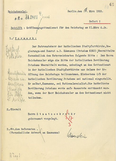 Einladung Adolf Hitlers zum Gottesdienst durch die katholische Stadtpfarrkirche.