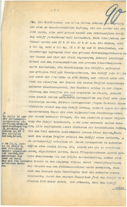 Bericht über Angriffsfahrt auf London am 23. September 1916 und den Verlust des Schiffes, Seite 2