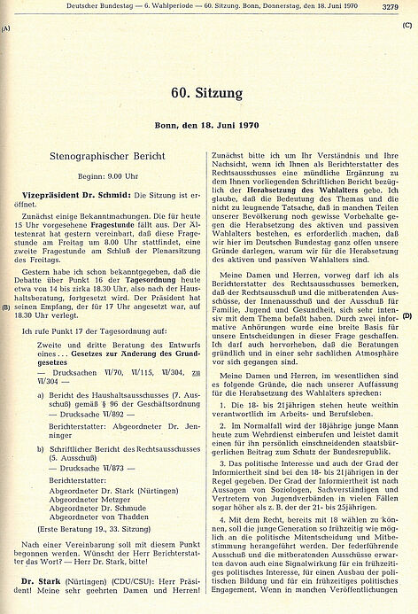 erste Druckseite eines zweispaltigen Protokolls