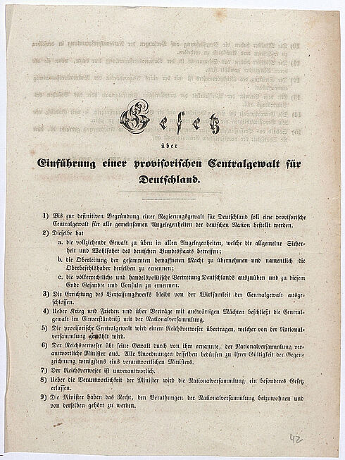Gesetz über Einführung einer provisorischen Zentralgewalt für Deutschland Bild des Gesetzes über die Einführung einer provisorischen Zentralgewalt für Deutschland
