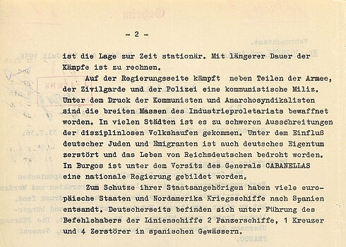 Maschinengeschriebener Bericht mit strukturierten und nummerierten Absätzen