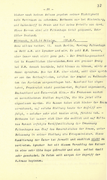 Auszug aus dem Tagebuch von Generaloberst Hans von Plessen, 1914/1915, Seite 3