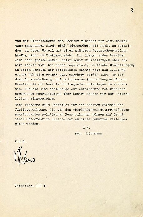 zweite Seite eines gedruckten offiziellen Schreibens des Stellvertreters des Führers mit Unterschrift 