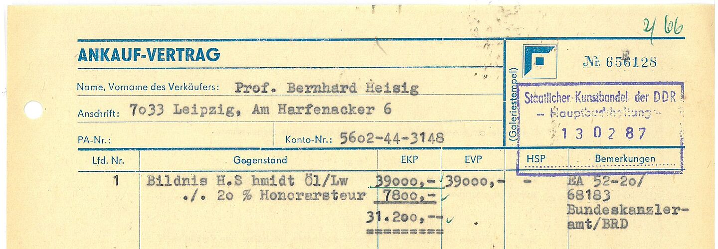 Bild eines Ankaufvertrags des Staatlichen Kunsthandels der DDR