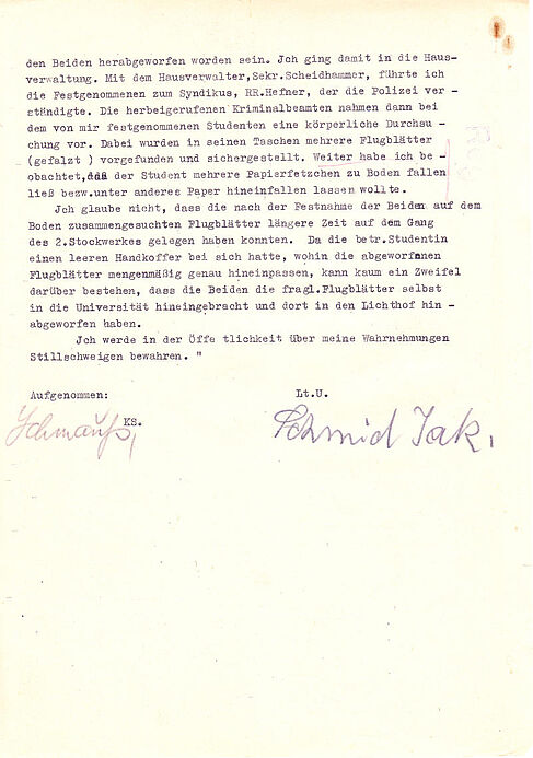 Protokoll der Vernehmung des Jakob Schmid vom 18.02.1943