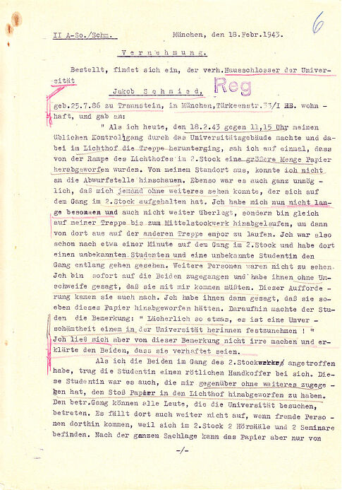Protokoll der Vernehmung des Jakob Schmid vom 18.2.1943