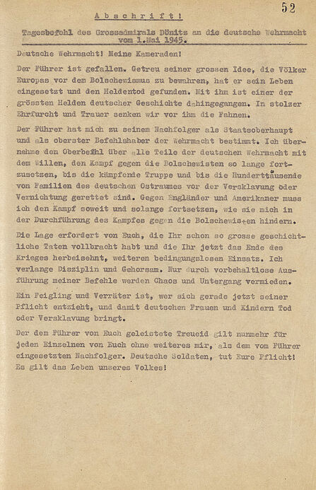 Dokument in Maschinenschrift mit strukturierten Absätzen