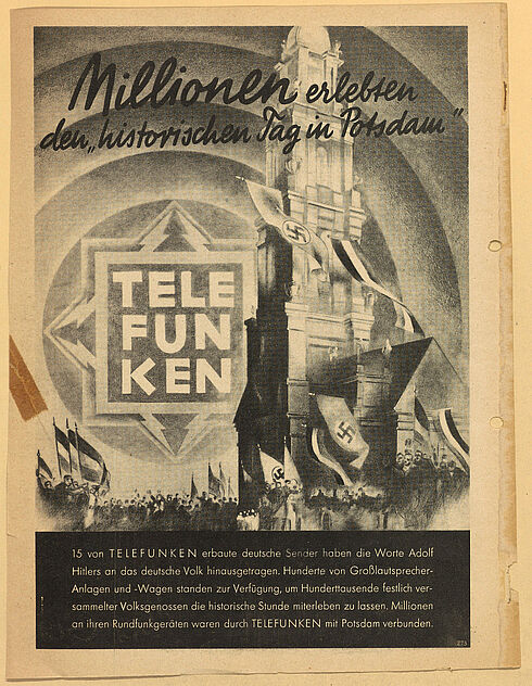  Übertragung der Feierlichkeiten über den Rundfunk durch Telefunken (Reklame)
