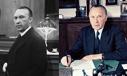 Drei Bilder von Konrad Adenauer aus den Jahren 1931, 1949 und 1965