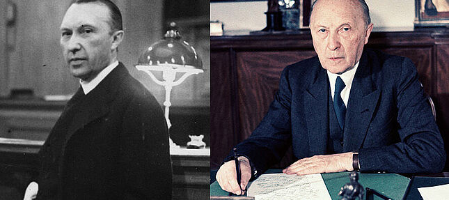 Drei Bilder von Konrad Adenauer aus den Jahren 1931, 1949 und 1965