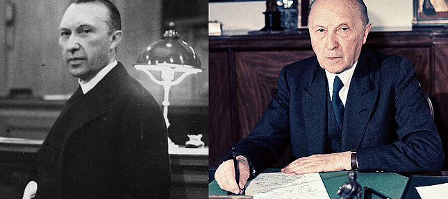Drei Bilder von Konrad Adenauer aus den Jahren 1931, 1949 und 1965