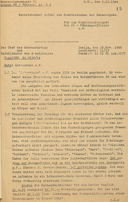 ganzseitig gedrucktes offizielles Schreiben mit unterstrichenen Passagen