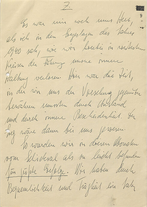 Siebte Seite eines 21-seitigen Briefes in Handschrift auf unliniertem Papier mit einer unterstrichenen Textpassage