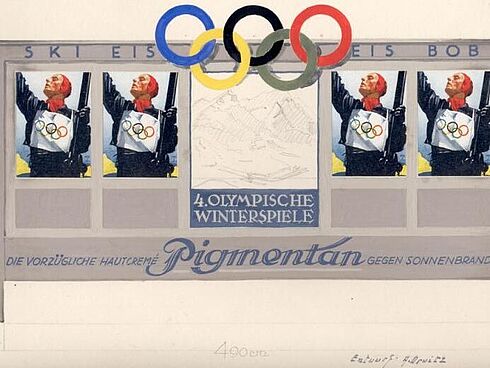 Entwurf einer Plakatwand der IV. Olympischen Winterspiele.