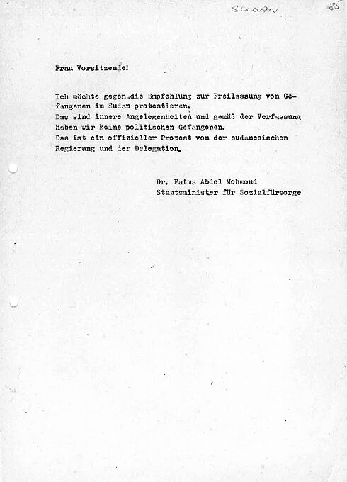 Beitrag der sudanesischen Delegation zu den Schlussdokumenten in Maschinenschrift