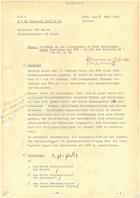 Bericht zu Vorgängen an der Zonengrenze im Raum Gerstungen 1962