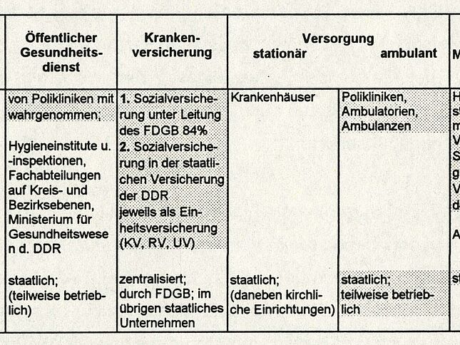 Tabelle zur Bilanz der Entwicklung im Gesundheitswesen in den neuen Bundesländern, 1994
