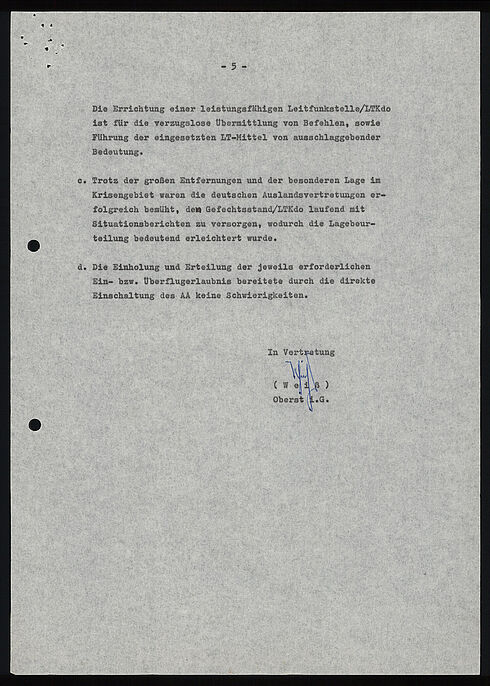 Maschinenschriftliches Dokument mit händischer Unterschrift