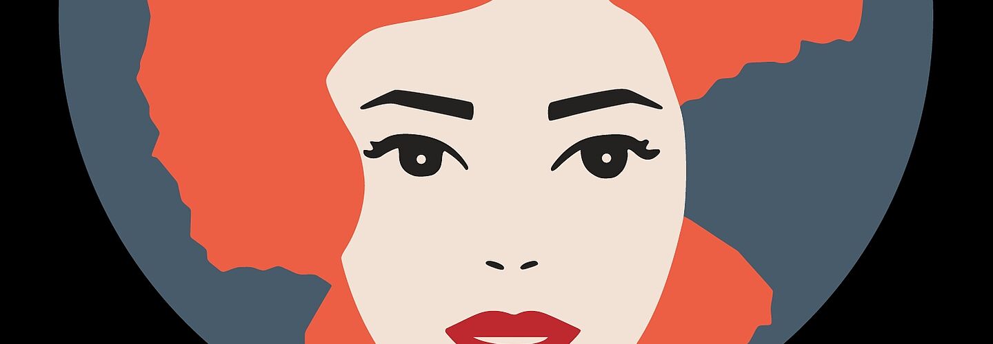 Plakat mit einem Frauengesicht, das mit einer Karte Deutschlands verschmilzt. Darunter steht der Titel der Ausstellung „Frauen im geteilten Deutschland“.