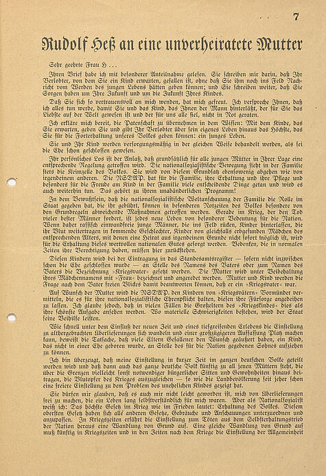 erste Seite eines gedruckten Briefes mit großer Überschrift